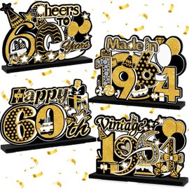 4 x 60th Birthday Decoration, Table Decoration Birthday, Birthday Decoration Table, Decoration 60th Birthday Man Man Woman Friends Gifts for Birthday Wooden Sign Guest Book Anniversary Wooden Table