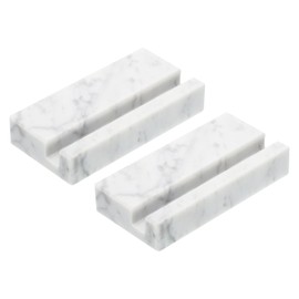 PATIKIL Business Card Holder for Desk, 2 Pack Marble Business Card Holders Stone Card Stand Organizer Cards Display for Office Exhibition, White