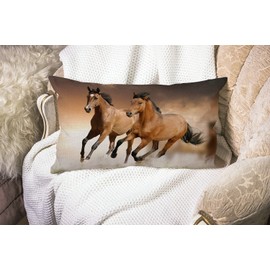 Smooffly Horse Farmhouse Oblong Rectangle Throw Pillow Case, Running Horses Waist Lumbar Cotton Linen Throw Pillow Cushion Cover for Sofa Home Decorative 12x20 Inches
