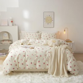 VClife Floral Queen White Cotton Bedding Sets Reversible Garden Botanical Pattern Duvet Cover, 3 Pieces Queen Size Zipper Duvet Cover Sets, 1 Queen Duvet Cover and 2 Pillow Shams