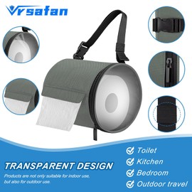 Vrsafan Toilet Paper Holder, Hanging Toilet Paper Dispenser Water & Dust-Proof Bathroom Containers, Foldable Roll Storage Bag and Adjust Dual Buckles Straps, Applied to Bathroom Kitchen Camping (Grey)