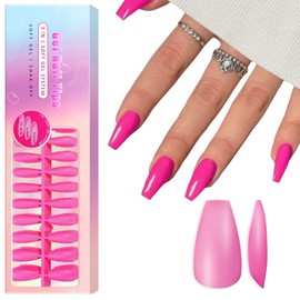 SXVME Gel Nail Tips Long Coffin Press on Nails Soft Gel Nails Tips 300Pcs Pre Colored Natrual Hot Pink Tips Press ons Soak Off Acrylic Fake Nails Extensions DIY