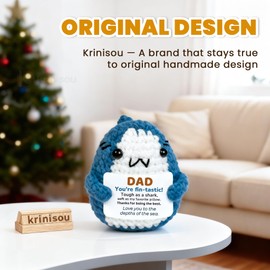 Krinisou Shark Gifts for Dad from Daughter Son, Fathers Day Birthday Gifts for Dad, Positive Animals Crochet I Love You, Thank You Presents for Daddy Papa