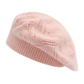 ZLYC Women's Beret Classic French Beret Plain Warm Beret, Pink knitted.