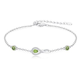 Jeolry Charm Infinity August Birthstone Bracelets for Women, Platinum Plated Silver Dainty Birthstone Bracelet with 3 Zirconia Gemstones, Birthday Gifts for Women, Mother, Wife, Grandmother
