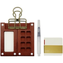 8 Grid Miniature Wooden Watercolor Painting Palette Kit with Portable Sketchbook and Water Pen, Travel Watercolor Palette Set for Artists