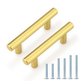 Probrico 10 Pack 2-1/2 inch Center-to-Center Kitchen Cabinet Pulls T Bar Gold Cabinet Handles Modern Drawer Hardware Dresser Pulls, 4 inch Total Length