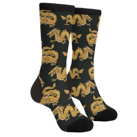 Novelty Crew Socks, Funny Socks Crazy Socks, Casual Golden Dragon Calf Socks For Men And Women