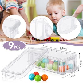 Sepamoon 9 Piece Small Plastic Storage Box with Lid Colorful Translucent Stackable Tool Storage Case Mini Sewing Box Organizer Plastic Organizer Container for Stationery, Jewelry, and More