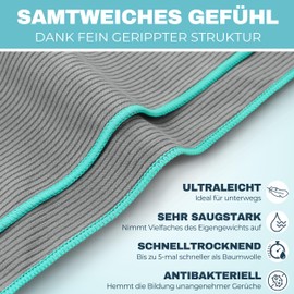 PEAQUE Microfibre Towel with Structure - Lightweight, Compact, Quick-Drying, XXL - Bath Towels, Travel Towels, Sports Towels - Grey/Turquoise, 160 x 80 cm