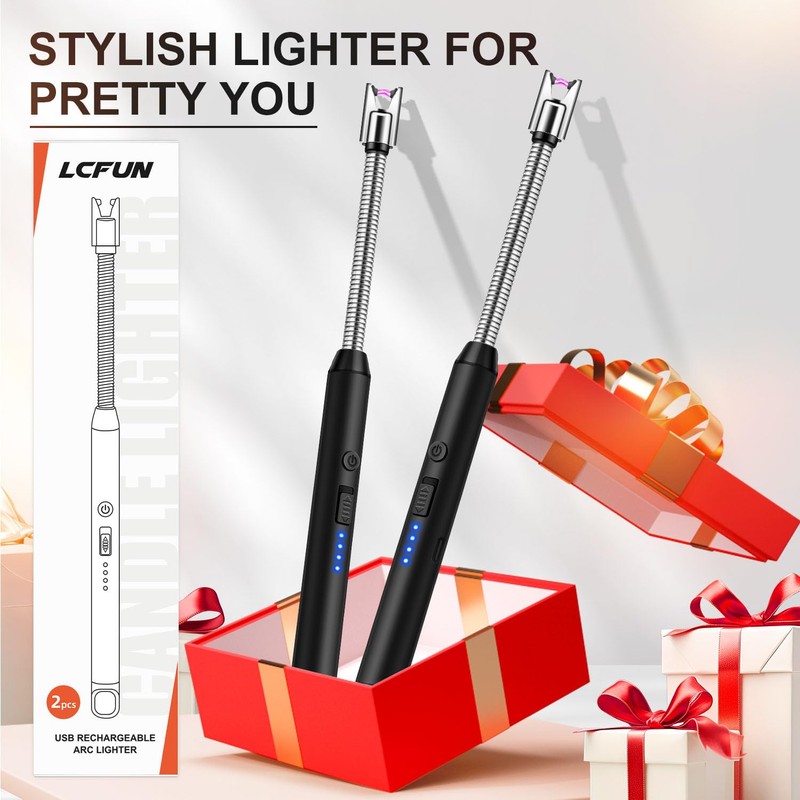 LcFun 2 Pack Candle Lighter Windproof USB C Rechargeable Electric