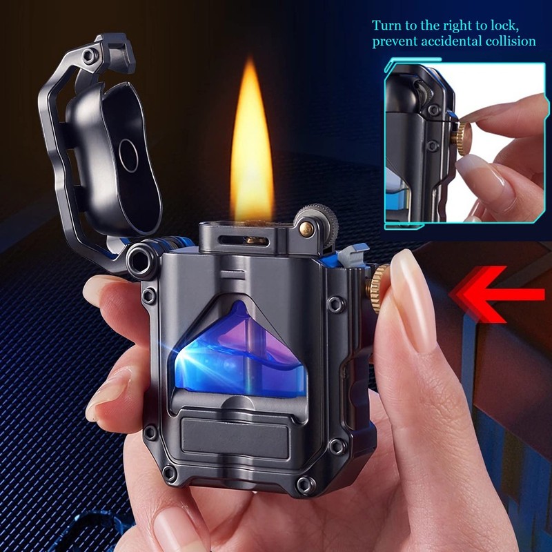 Trench Lighter Cool Steampunk Kerosene Lighter with Blue LED Light,