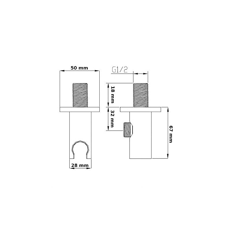 ENKI, O07, Square Shower Outlet Elbow with Holder, Brass Black