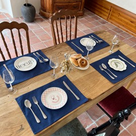 WAZAIGUR Placemats Set of 6 Cloth Woven Placemats Washable Non-Slip Dining Table Place Mats Kitchen Table Mats (Navy Blue, 6)
