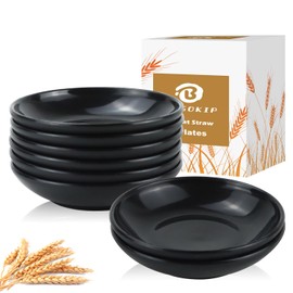 BUSOKIP 4 Inch Dipping Bowls 8 Pieces, Lightweight and Unbreakable Wheat Straw Plates, Small Soy Sauce Dishes, Small Serving Bowls for Side Dishes, Condiment, Appetizer (Black)