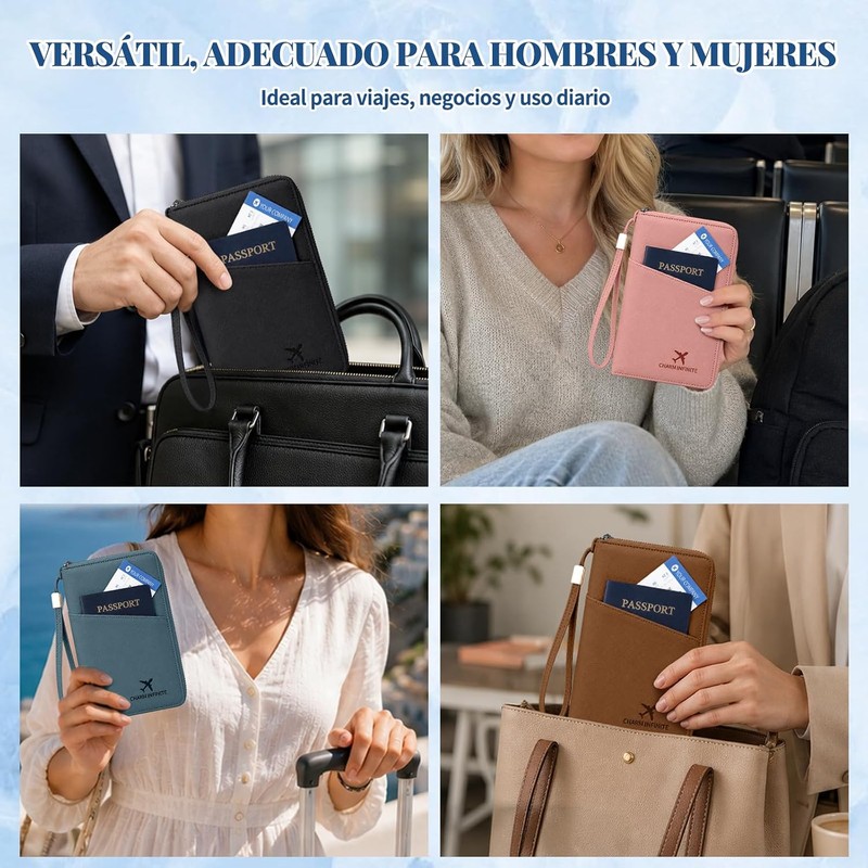 Porta Pasaporte Familiar con Bloqueo RFID (Negro)