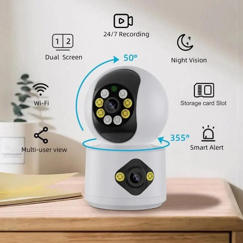Home Security Camera Dual 2MP Lens Wireless WiFi Two Way