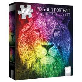 The Op Games Polygon Portrait King of The Jungle 1000 Piece Jigsaw Puzzle | Vivid & Colorful Puzzle Featuring Lion Portrait with Polygon Design Elements | Puzzles for All Ages - Kids to Adults