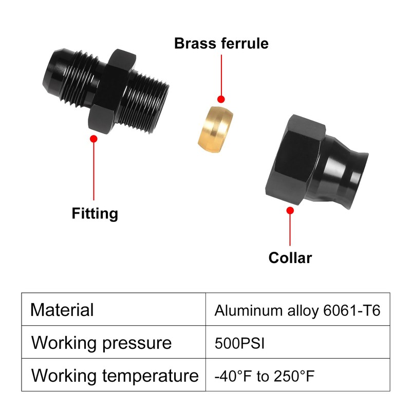 VehiMata 6AN Male to 3/8 Hardline Compression Fitting Adapter Aluminum