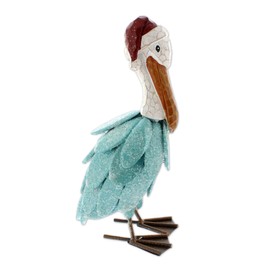 The Bridge Collection 12" Wooden Baby Pelican Figurine with Sparkling Santa Hat - Coastal Christmas Shore Bird Decor for Beach -Themed Holiday Displays