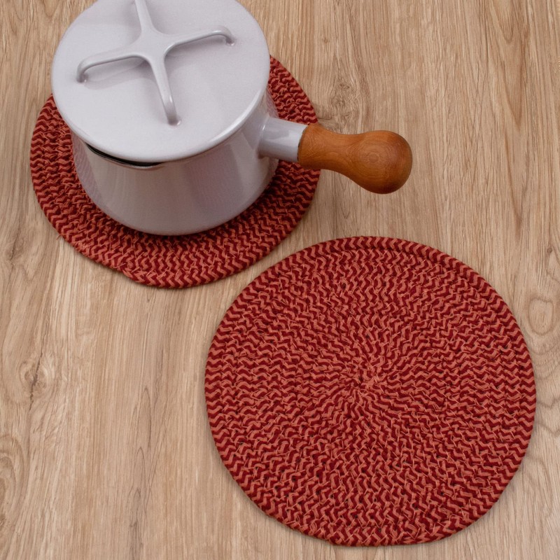 Stylish Braided Corded Pot Holder/Mini Placemat (7.5" Round, Merlot)