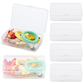 YOFAPA 6 PCS Hair Tie Organizer, Transparent Mini Storage Box, Rectangle Clear Plastic Storage Container, Portable Small Items Holder with Lid for Home, Offices, Business Trips, Travels