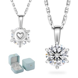 KRKC Moissanite Necklace, White Gold Necklace For Women, 3CT Diamond Pendant Necklaces, Round-Cut Lab Grown Diamond With Adjustable 18+2 Inches White Gold Plated Chain, S925 Sterling Silver, D Color VVS1, Love Heart Cutout Design, Christmas Valentines Gi