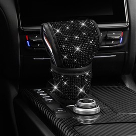 HQRNYP Bling Auto Gear Shift Knob Cover, Car Shifter Cover, Sparkly Crystal Rhinestones Gear Shift Knob Cover for Women Girls, PU Leather Shift Gear Cover with Bling Accessories Fit Cars (Black)