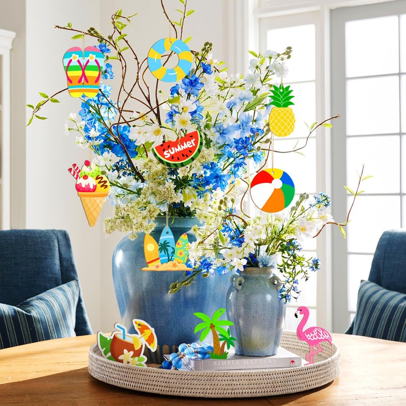 Wooden Summer Ornaments for Tree 27 PCS,9 Styles DIY Unfinished
