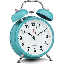 Bernhard Products Reloj Despertador Analógico De 4 ", Campana Doble, Silencioso, Sin Tictac, De Cuarzo, Funciona con Pilas, Extra Fuerte, con Retroiluminación para Mesita De Noche, Retro