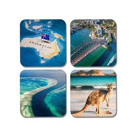 DV DESIGN 4 x Square Australia Coasters - Travel Holiday Map Landmarks Australian Kangaroo Sydney City Gift #77918
