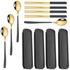 Stainless Steel Spoon and Chopsticks Set, 4 Sets of Black