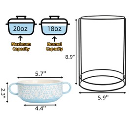 Acshio Set of 4 Ceramic Soup Bowls with Handles, 20 Oz Multicolor French Onion Soup Bowls with Organizer Rack, Stackable Soup Serving Crock for Beef Stew, Pasta, Cereal, Pot Pies