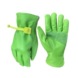 (1 Pair) Leather Gardening Gloves for Women | Thorn and Cut Proof Garden Work Gloves| Suitable For Thorny Bushes Cacti Rose Pruning Landscaping Work (Green, Medium)
