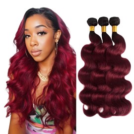 BilltiiWW Color 1B99j Body Wave Bundles #1B Mixed With 99j Body Wave Bundles two tone Brazilian Hair Extensions Soft and Silky for Women 22 24 26 Inch