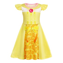 AmzBarley Belle Princess Dresses for Girls,Princess Costume Kids Birthday Party Outfits Cosplay Dress Up 7-8 Years