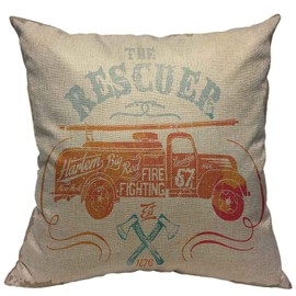 VERSUSWOLF Throw Pillow Covers Red Fireman Vintage Fire Fighting Label Black Firefighter Fighter Cotton Linen Decorative Square Pillowcases Cushion Cover 18 X 18 Inch