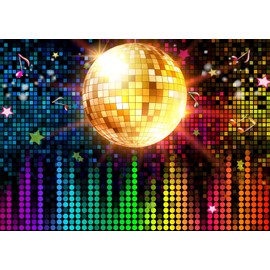 Loccor 9x6ft Fabric Disco Ball Backdrop Night Club Dreamy Colorful Light Spot Neon Music Backdrop Back to 70s 80s Party Disco Theme Birthday Party Decorations Photo Props