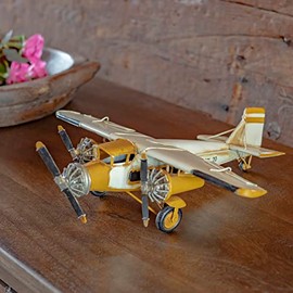 Zaer Ltd. International Vintage Style Metal Airplane Decorations (Yellow 3-Propeller Plane)
