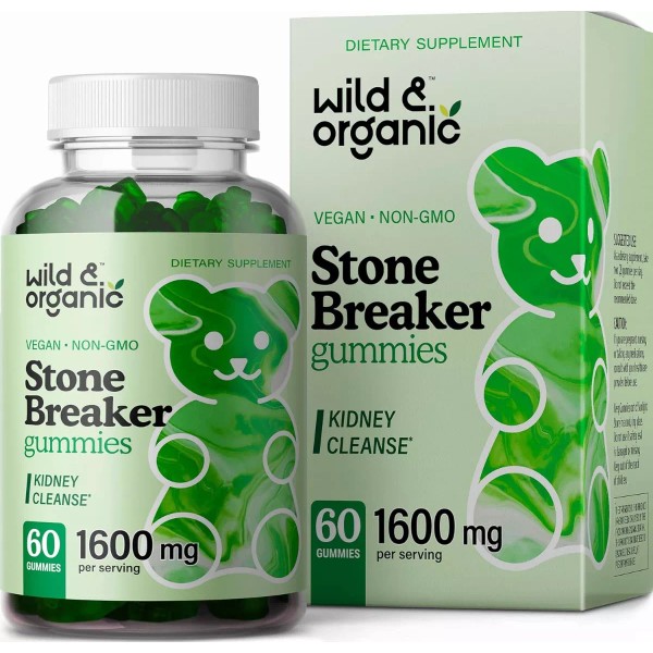 Wild & Organic Stone Breaker Chanca Piedra 1600mg Limpieza Riñon 60 Gomitas