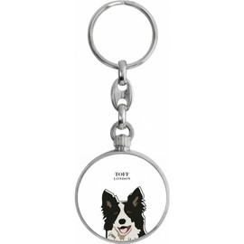 Toff London Black and White Border Collie Head Dog Keyring, silver, Modern