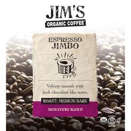 Jim’s Organic Coffee – Espresso Jimbo Blend – Medium / Dark Roast, Whole Bean, 12 oz Bag