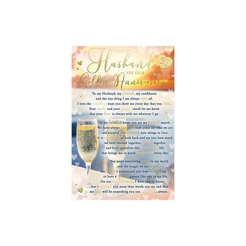 Husband 50th Golden Anniversary Champagne Design Sentiments Card Lovely Verse