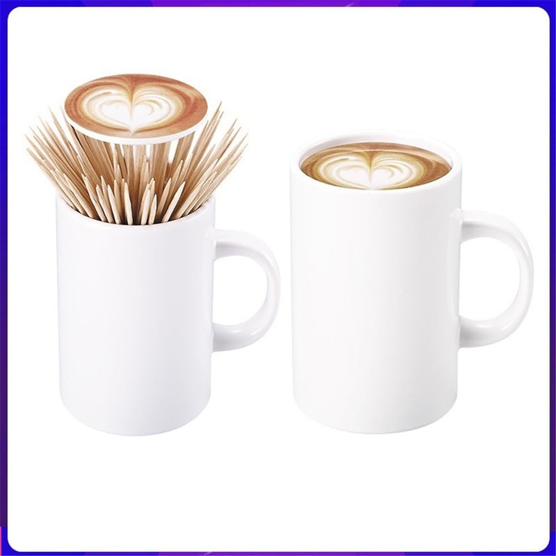 Coffee Cup Shaped Toothpick Holder Automatic Pop Up Dispenser Creative