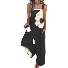 QXE Women's 2025 Spring Floral Print Overalls Jumpsuits One Piece Sleeveless Wide Leg Long Pants Rompers with Pockets