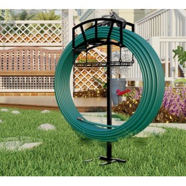 Fire Beauty Garden Hose Holder,Freestanding Water Hose Holder with Storage Basket,In ground Hose Rack Organizer for Outdoor,Detachable Hose Holder Stake,Hose Reel Stand Rack for Outside Lawn Yard