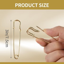 HUIANER 30 Pcs Extra Large Safety Pins, 3" Heavy Duty Steel Metal Lock Pin Fasteners for Blankets, Skirts, Crafts, Kilts (Gold)