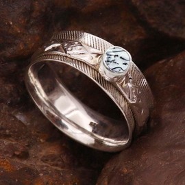 JEWELSTREZORO Dendrit-Opal Edelstein 925 Sterling Silber Band Ring Herren & Damen Geschenkartikel Handgefertigter Schmuck TSR371CI_1 (47 (15.0))