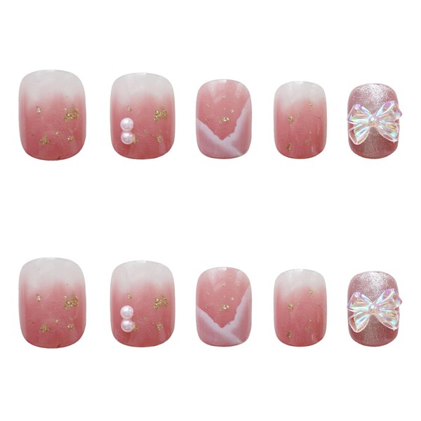 24pcs/set Fake Nails French Tips Acrylic Glitter False Nails Press