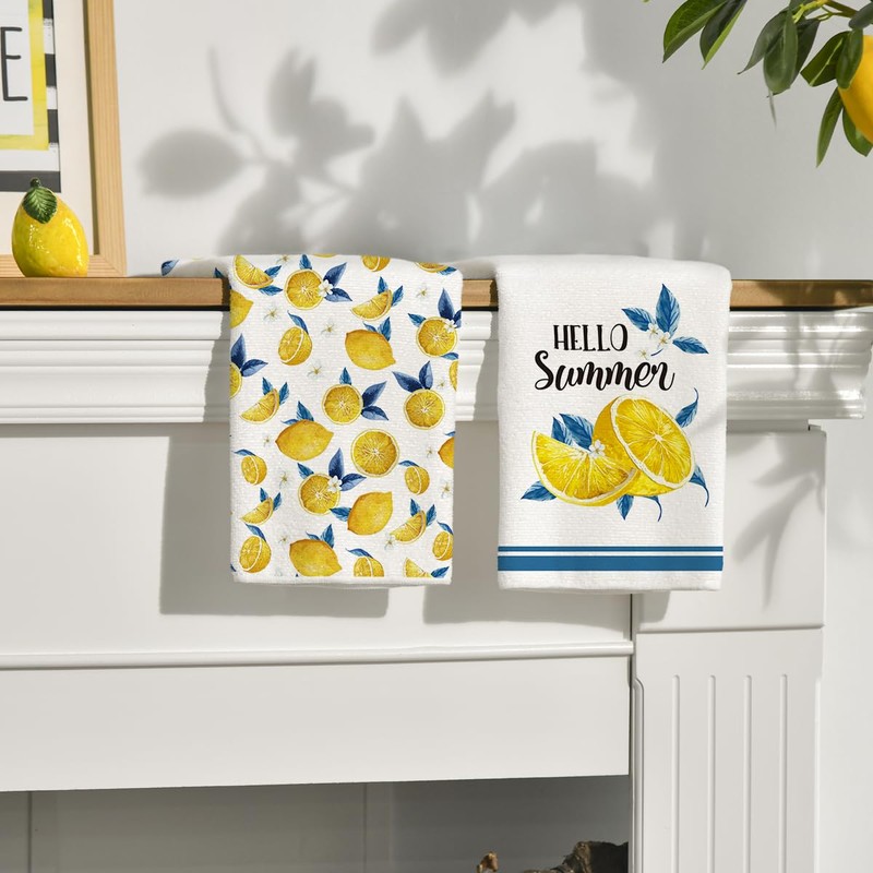 Artoid Mode Lemons Florals Hello Sunshine Summer Kitchen Towels Dish